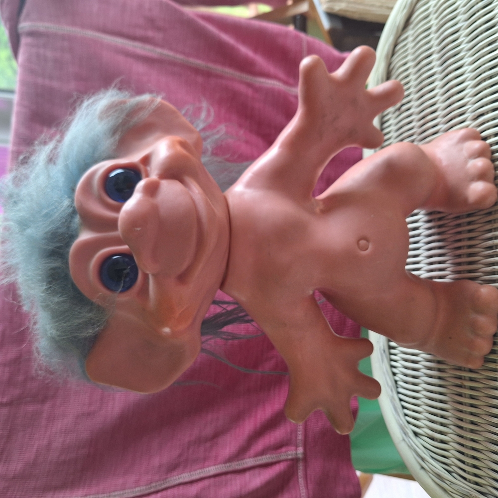 Tan and Blue Troll Doll with Playful Pose ( also available one w orange hair)